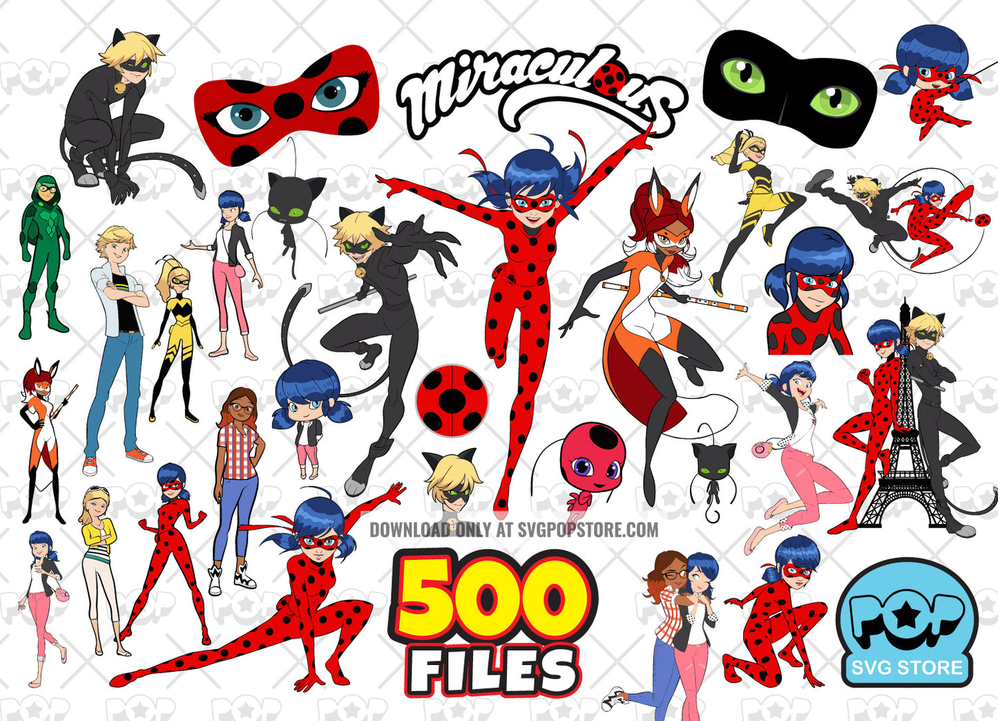 Miraculous Ladybug BIG BUNDLE 500 files, Miraculous SVG cut files for Cricut / Silhouette, Ladybug PNG N1