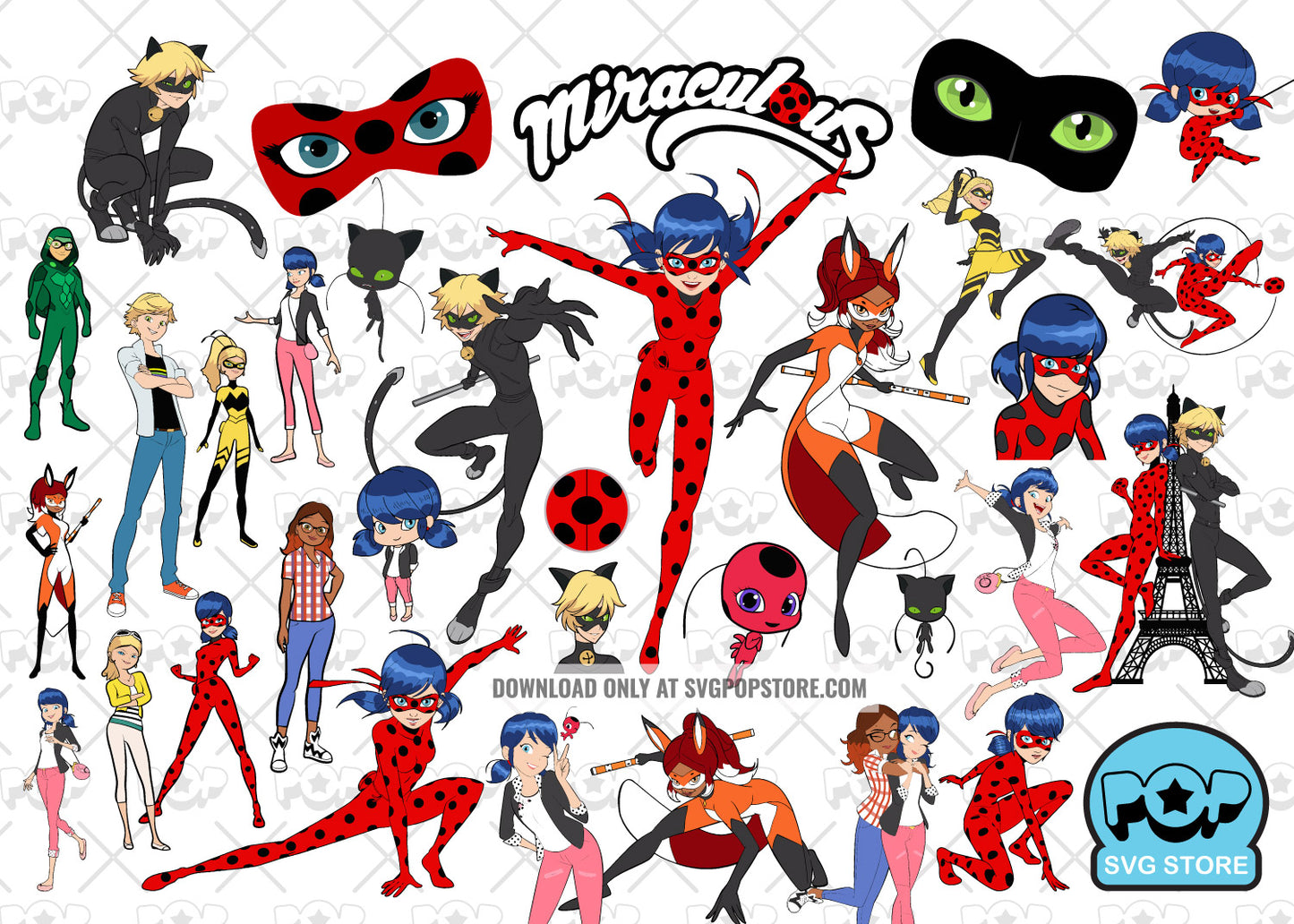 Miraculous Ladybug clipart bundle, Miraculous SVG cut files for Cricut / Silhouette, Ladybug PNG