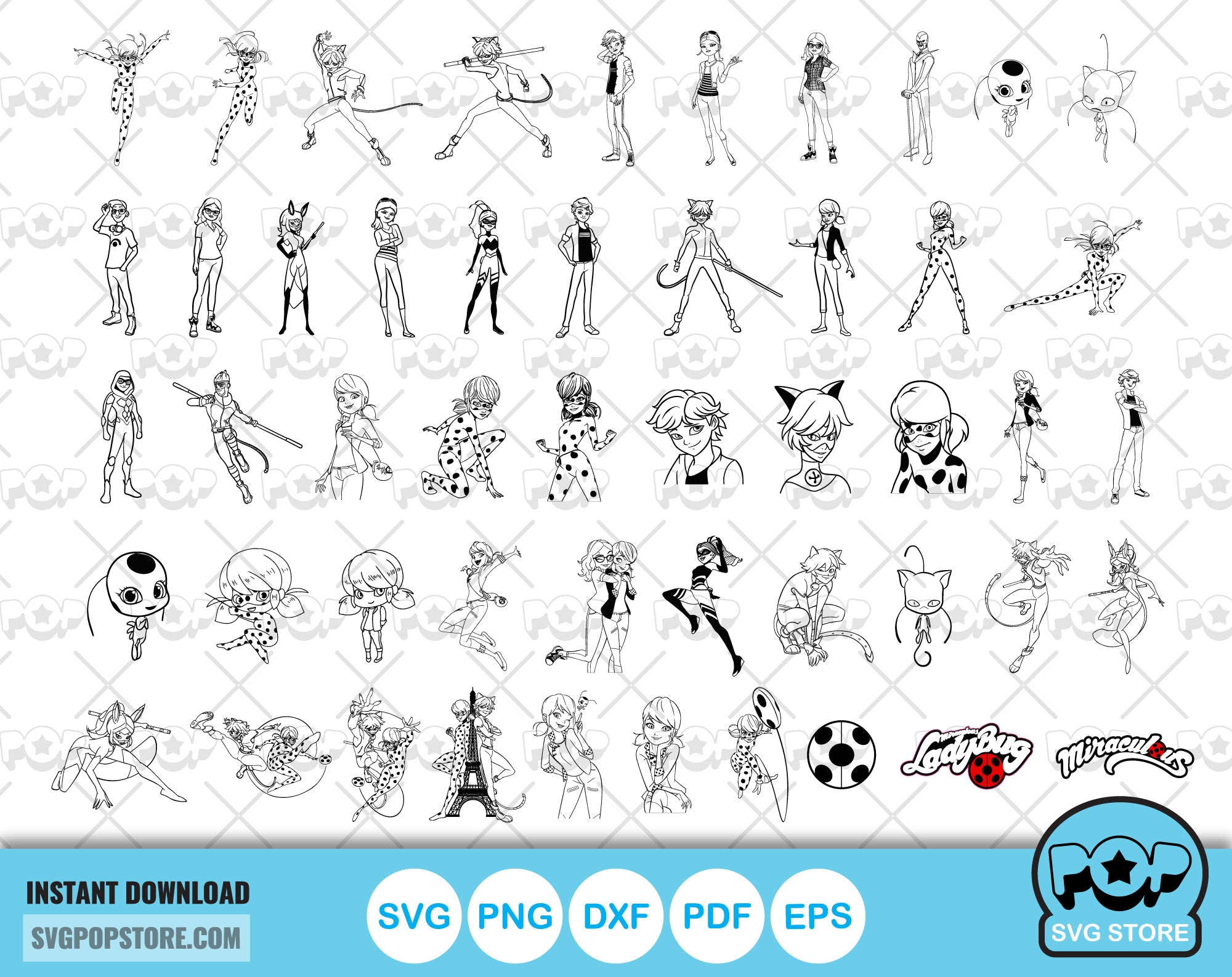 Miraculous Ladybug 100 cliparts bundle, Miraculous SVG cut files for C ...