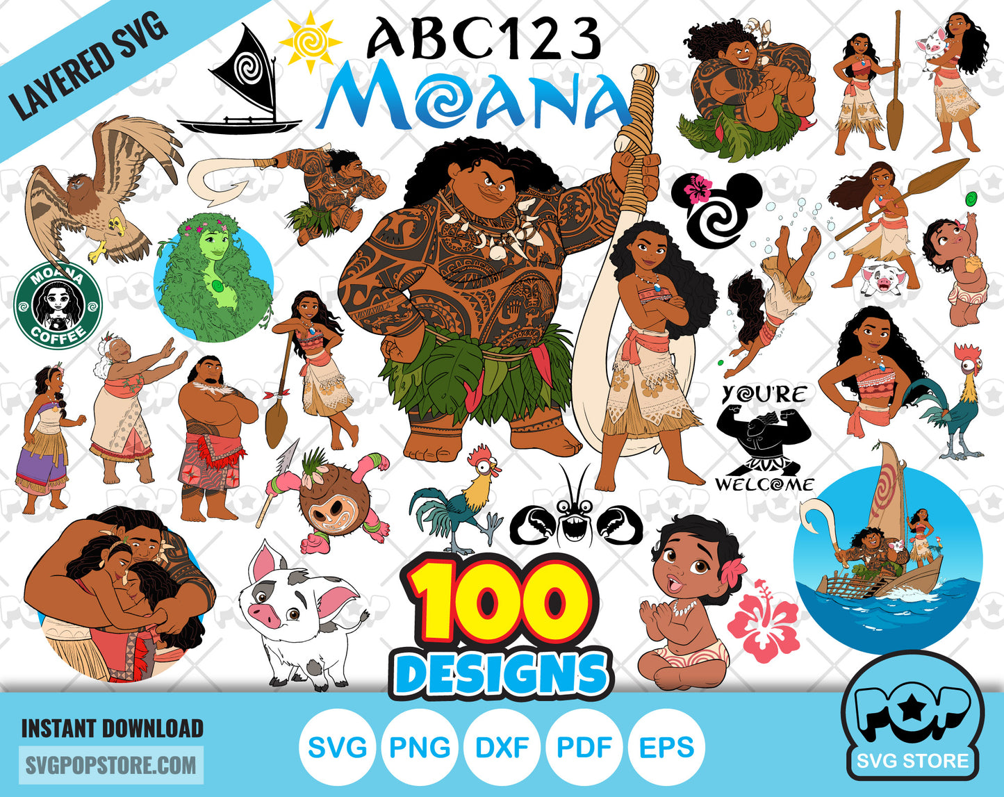 Moana 100 cliparts bundle + alphabet, Moana svg cut files for Cricut / Silhouette, Moana png