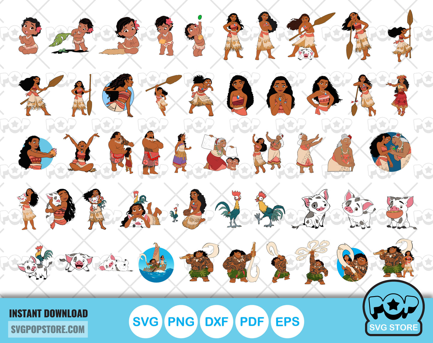 Moana 100 cliparts bundle + alphabet, Moana svg cut files for Cricut / Silhouette, Moana png