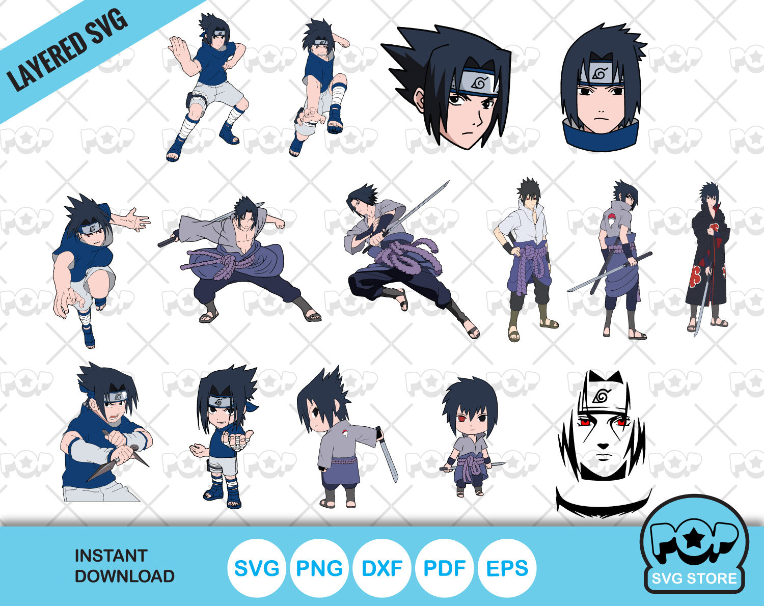 Naruto Cliparts - Sasuke Uchiha Clipart Set, Sasuke SVG cut files