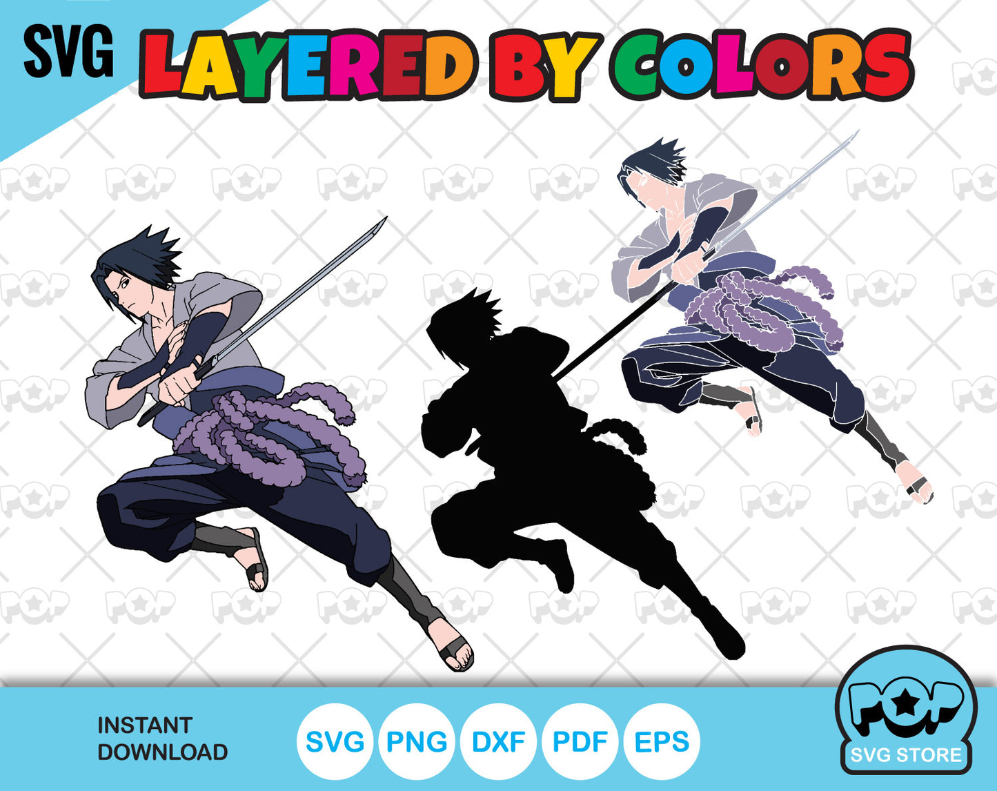 Naruto Cliparts - Sasuke Uchiha Clipart Set, Sasuke SVG cut files for Cricut / Silhouette, SVG, PNG, DXF, instant download