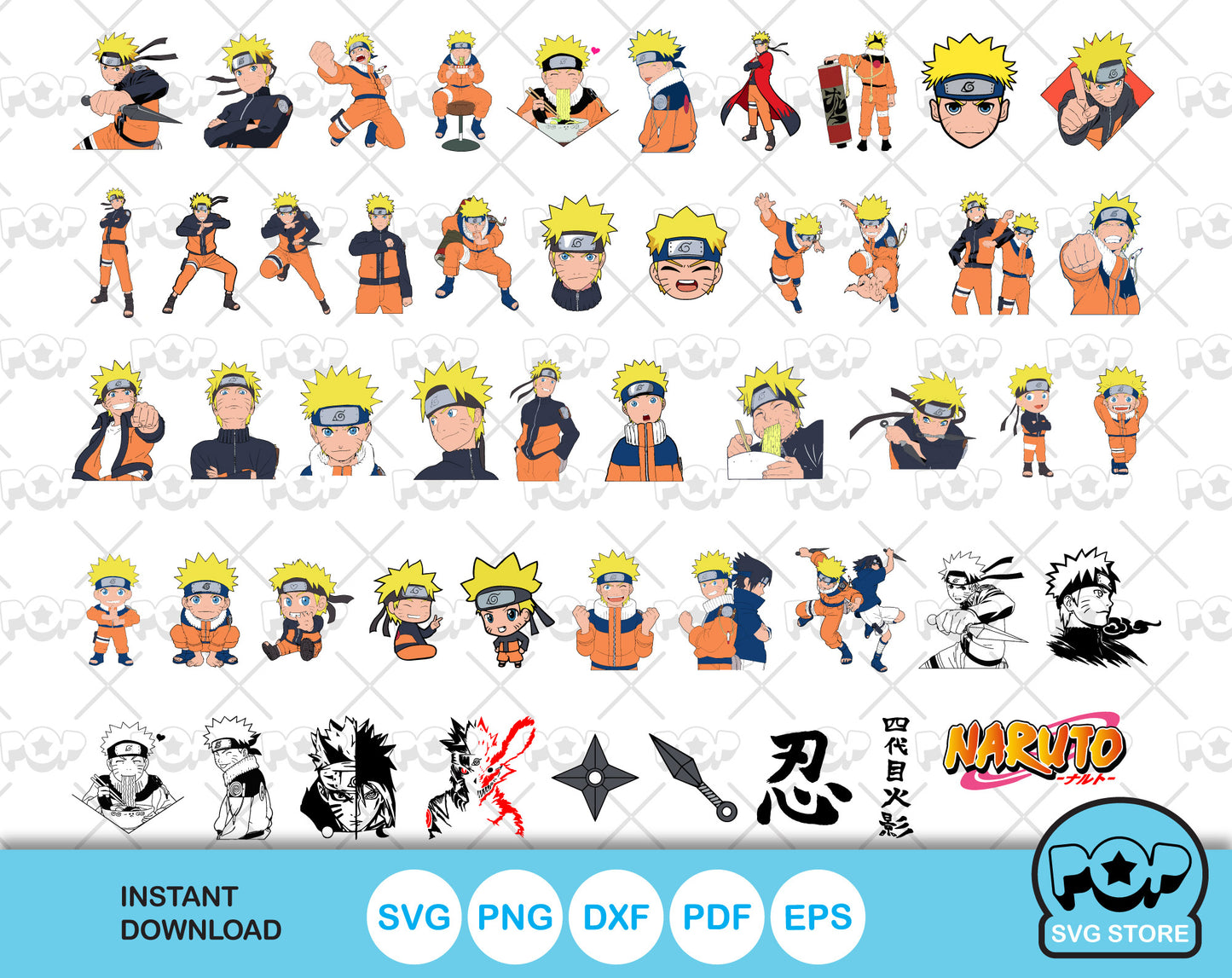 Naruto clipart set, Naruto SVG cut files for Cricut / Silhouette, SVG, PNG, DXF, instant download