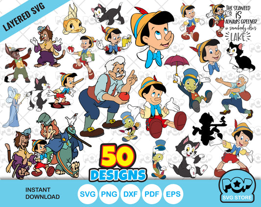 Pinocchio clipart bundle, Pinocchio SVG cut files for Cricut / Silhouette, PNG DXF, instant download
