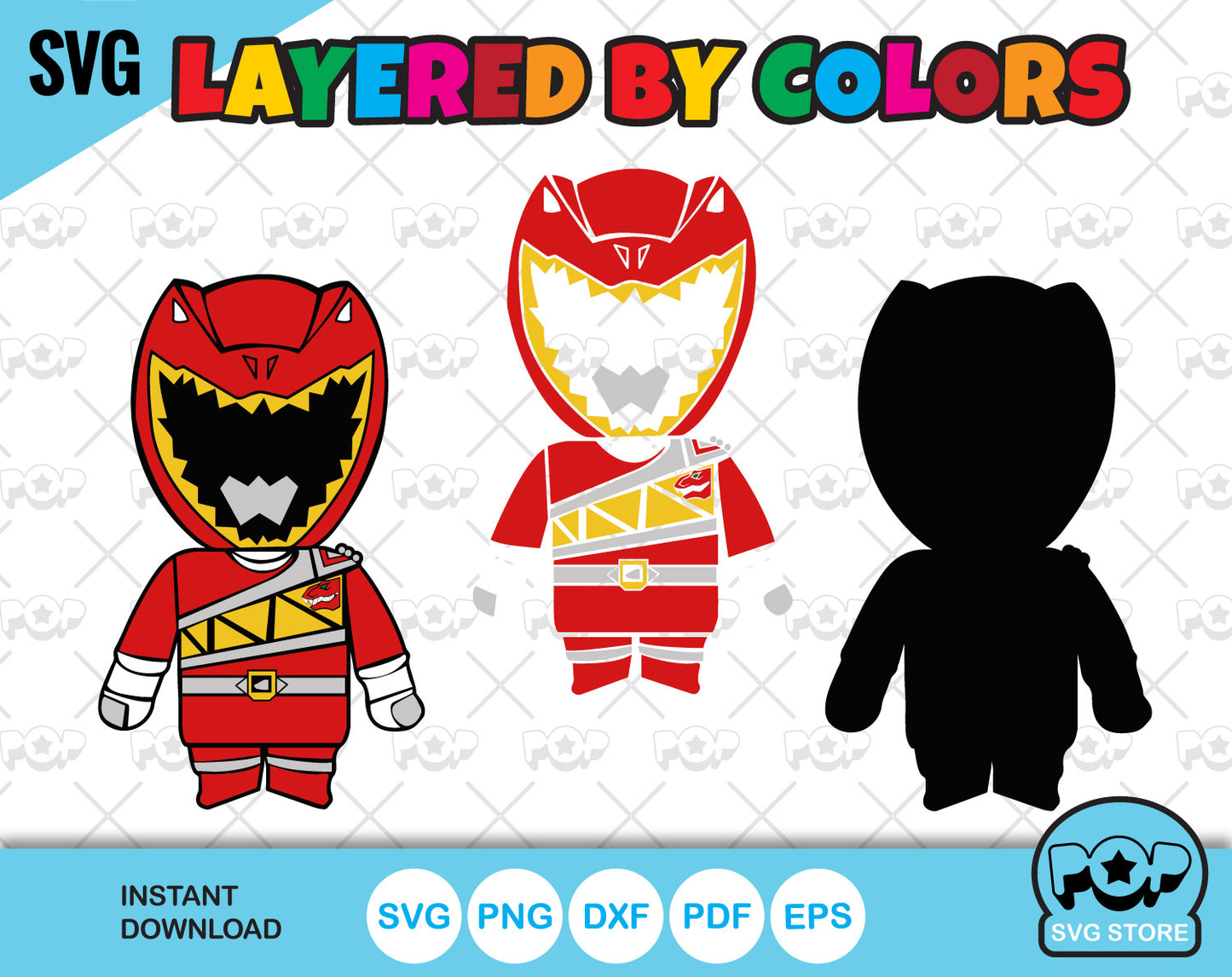 Chibi Power Rangers clipart - Samurai + Dino Charge Set, SVG cut files for Cricut / Silhouette, PNG, DXF, instant download