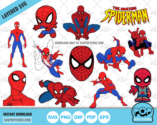 Spider-Man clipart set, Spiderman SVG cut files for Cricut / Silhouette, Superhero Spider-man N1 PNG