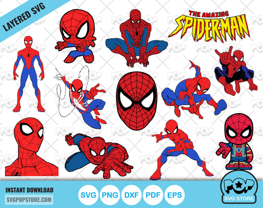 Spider-Man clipart set, Spiderman SVG cut files for Cricut / Silhouette, Superhero Spider-man PNG