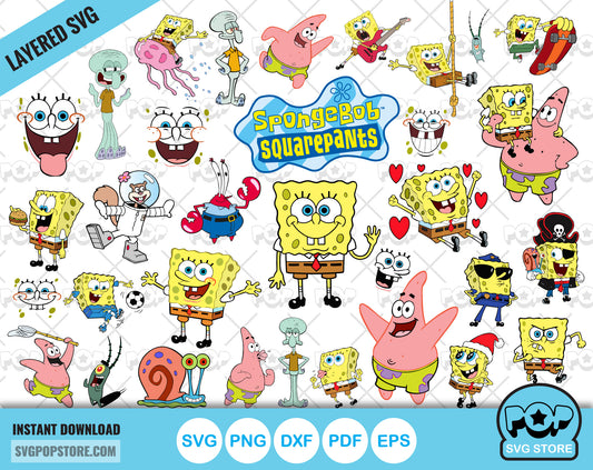 Spongebob Squarepants clipart bundle, SpongeBob svg cut files for Cricut / Silhouette, Spongebob png