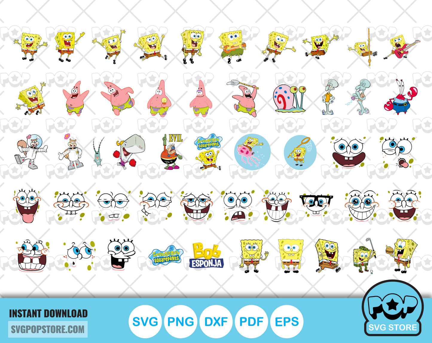 Spongebob Squarepants 100 cliparts bundle, SpongeBob svg cut files for Cricut / Silhouette, Spongebob png