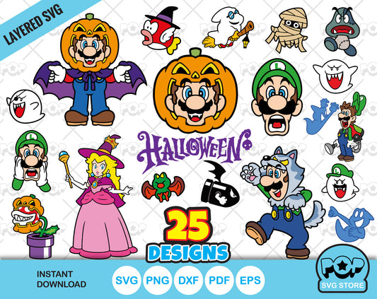 Super Mario Halloween clipart bundle, SVG cut files for Cricut / Silhouette, Halloween cliparts,, instant download