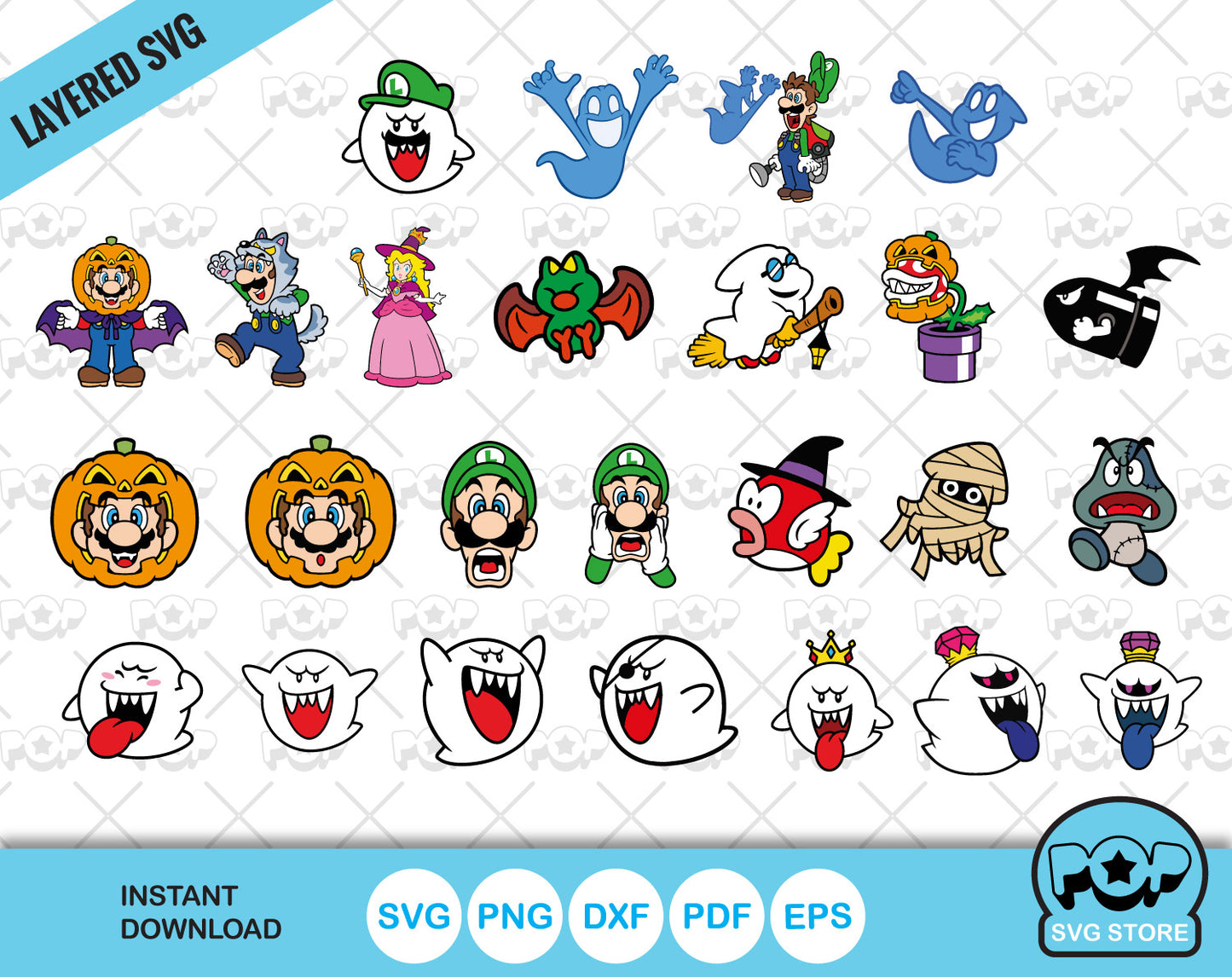 Super Mario Halloween clipart bundle, SVG cut files for Cricut / Silhouette, Halloween cliparts,, instant download
