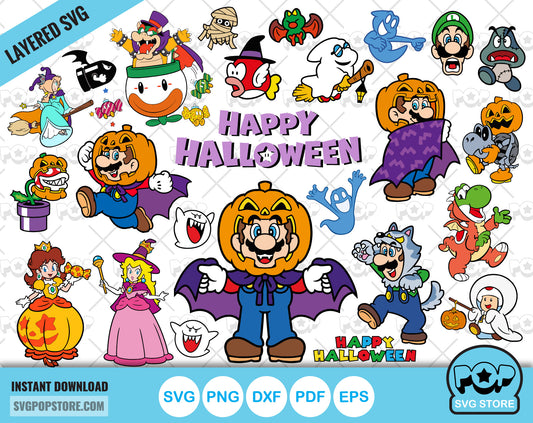 Super Mario Halloween clipart bundle, SVG cut files for Cricut / Silhouette, Mario Halloween png