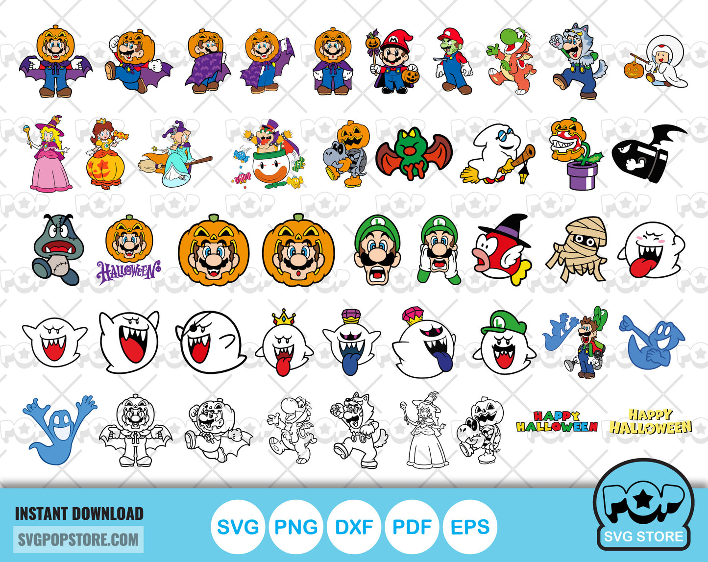 Super Mario Halloween clipart bundle, SVG cut files for Cricut / Silhouette, Mario Halloween png