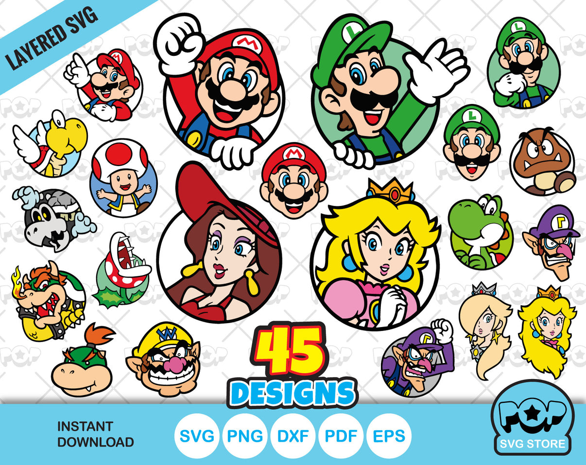 Super Mario Icons clipart set, Mario Bros svg cut files for Cricut / S ...