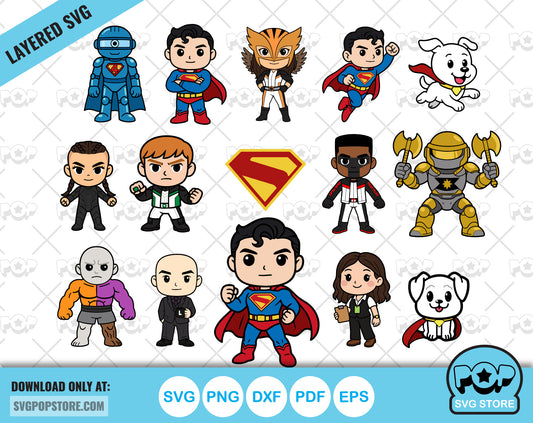 Superman movie clipart bundle, chibi Superman svg cut files for Cricut / Silhouette, chibi superhero superman png