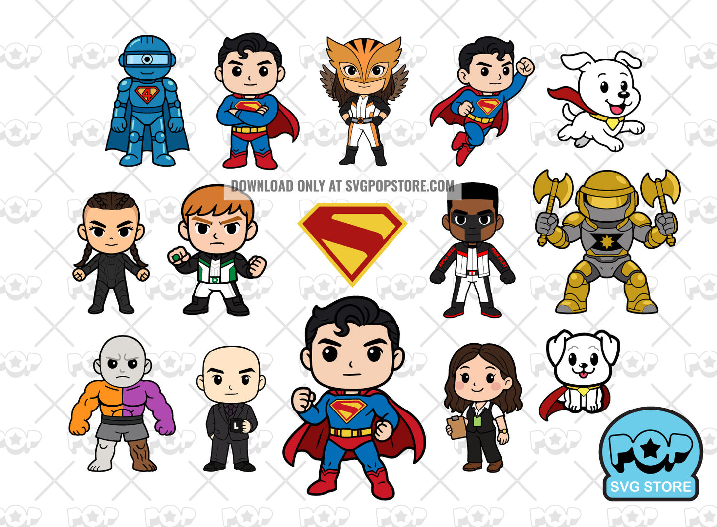 Superman movie clipart bundle, chibi Superman svg cut files for Cricut / Silhouette, chibi superhero superman png