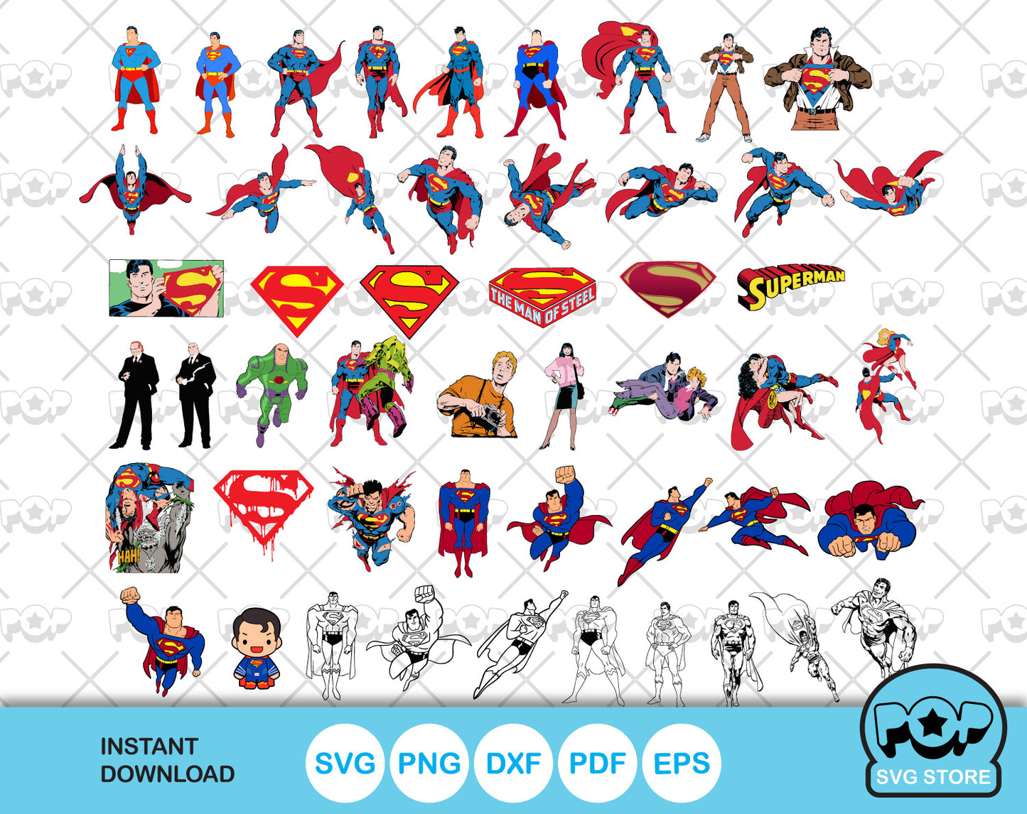 Superman 50 cliparts bundle, Superman SVG cut files for Cricut / Silhouette, PNG, DXF, instant download