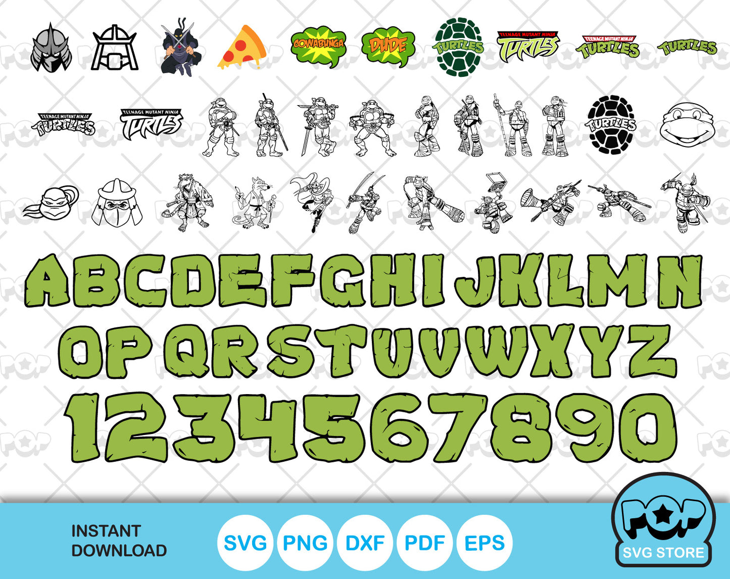 Ninja Turtles clipart + alphabet, Teenage Mutant Ninja Turtles SVG cutting files, PNG, DXF, instant download