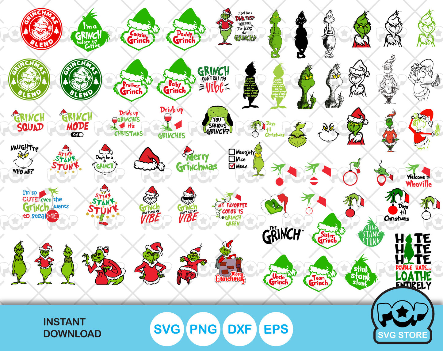 The Grinch 500+ cliparts bundle, Grinch Christmas SVG cut files for Cricut / Silhouette, Christmas cliparts, instant download