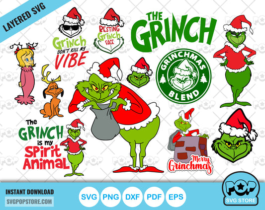 The Grinch clipart set, Grinch Christmas svg cut files for Cricut / Silhouette, Grinch Christmas png