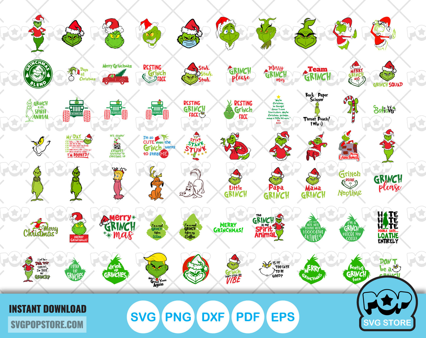 The Grinch 100 cliparts bundle, Grinch Christmas svg cut files for Cricut / Silhouette, Grinch Christmas png