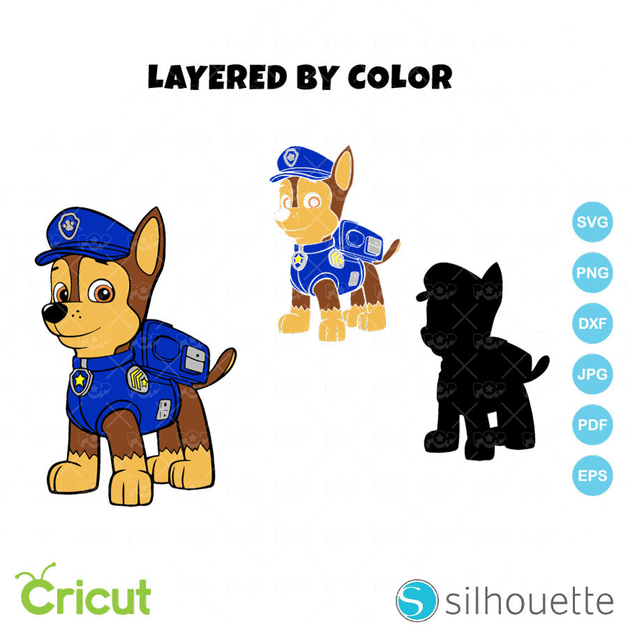 Chase 6 cliparts bundle, Paw Patrol SVG cut files for Cricut Silhouette, PNG, DXF, instant download