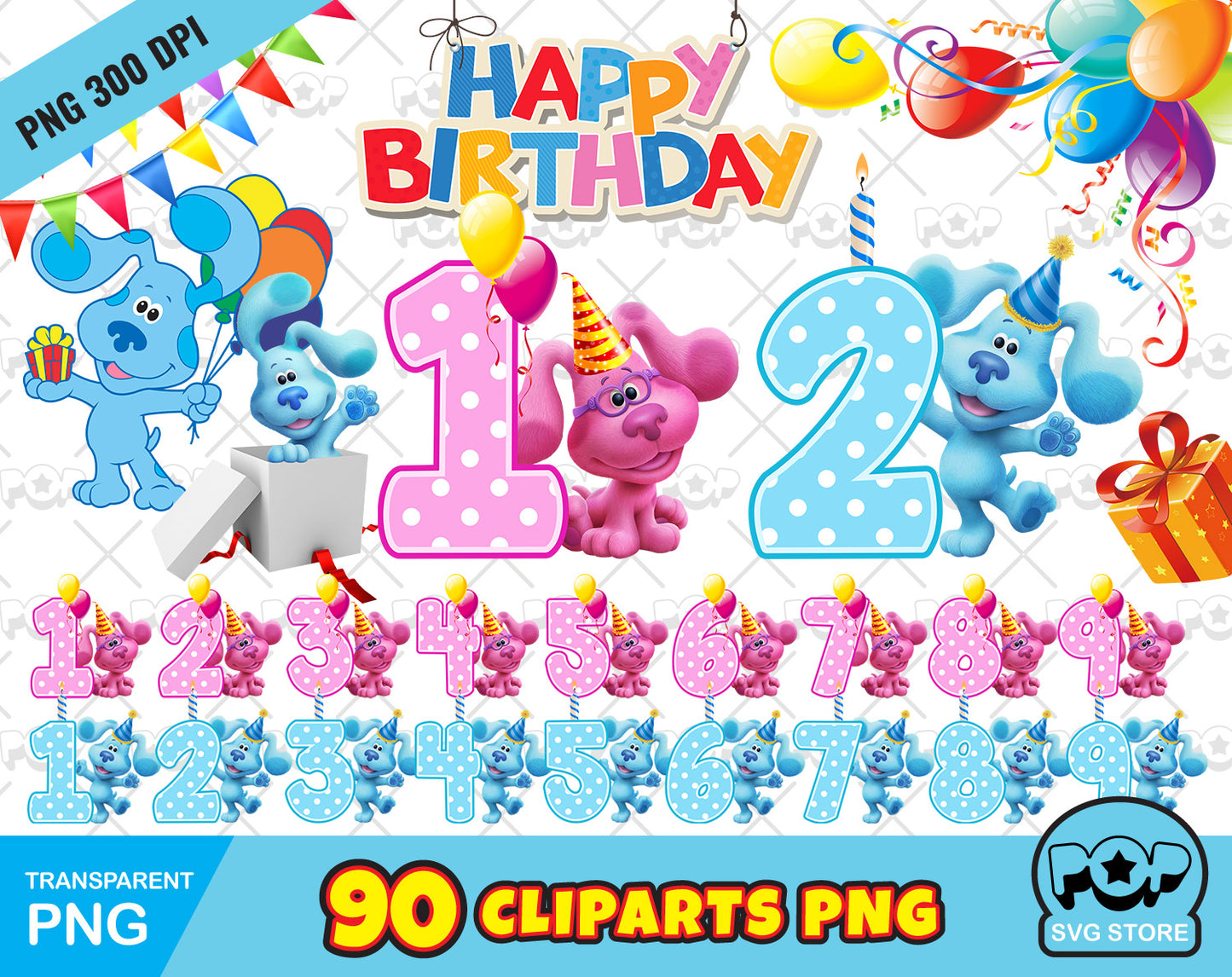 Blue's Clues Birthday Clipart PNG, Blues Clues Bday png cut file for Cricut Silhouette, instant download