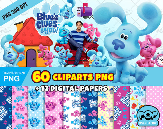 Blue's Clues clipart PNG, Printable png cut for Cricut / Silhouette, Blues Clues digital papers, instant download