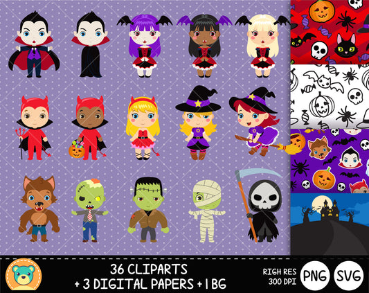 Cute Halloween clipart set, Digital clip art for decoration, scrapbooking, PNG, SVG, instant download