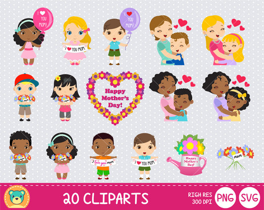 Mother's Day clipart set, Digital clip art for decoration, scrapbooking, PNG, SVG, instant download