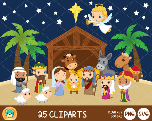 Cute Nativity clipart set, Digital clip art for decoration, scrapbooking, PNG, SVG, instant download