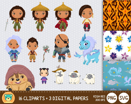 Cute Raya and the Dragon clipart set, clip art for decoration, scrapbooking, PNG, SVG, instant download