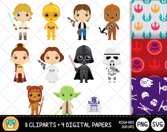 Cute Star Wars clipart set, Digital clip art for decoration, scrapbooking, PNG, SVG, instant download