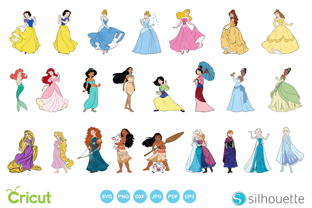 Disney Princesses cliparts bundle, SVG cutting files for cricut ...