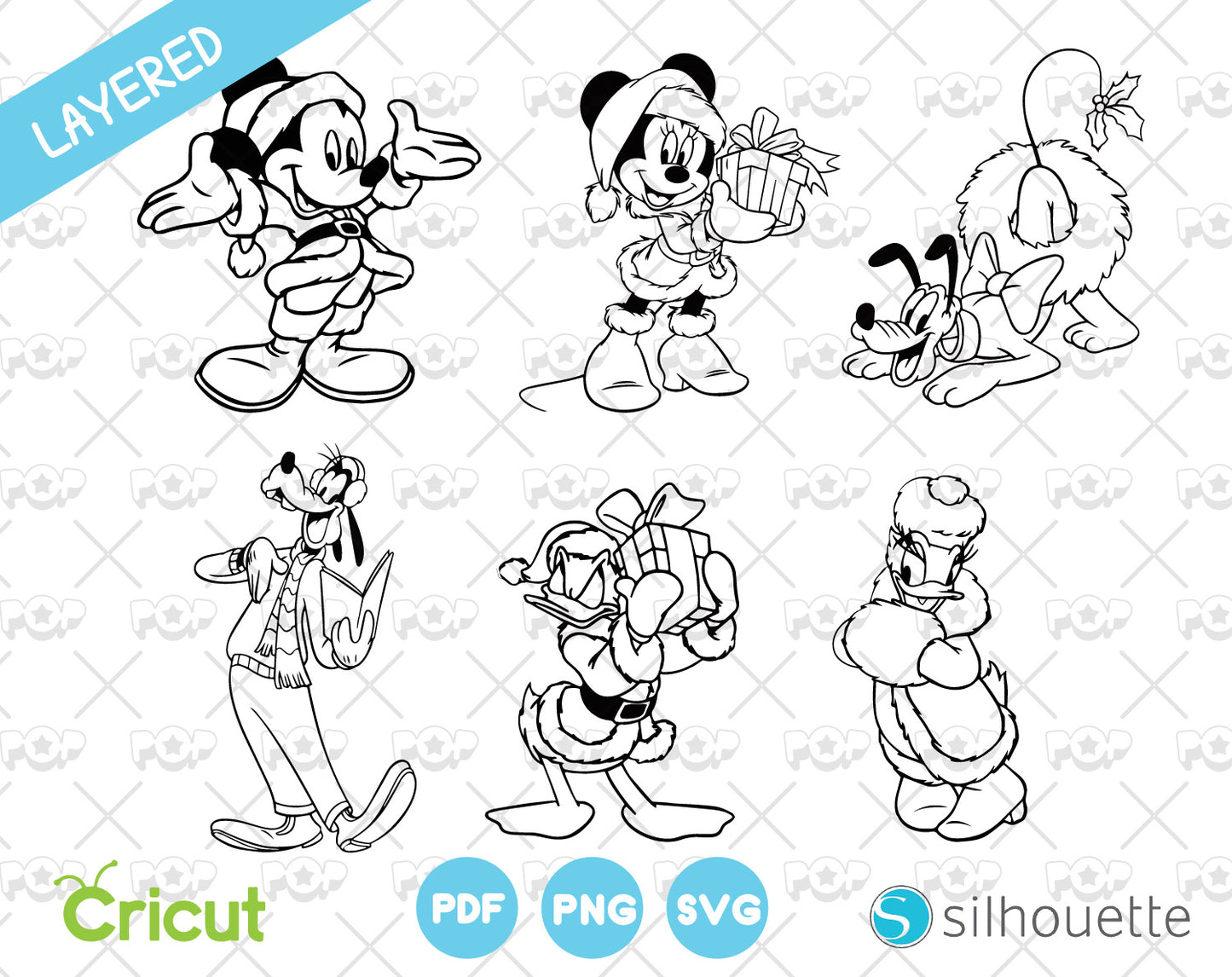 Disney Christmas clipart bundle, Mickey and Friends Christmas cliparts, SVG cut files for cricut silhouette, SVG, PNG, DXF, instant download