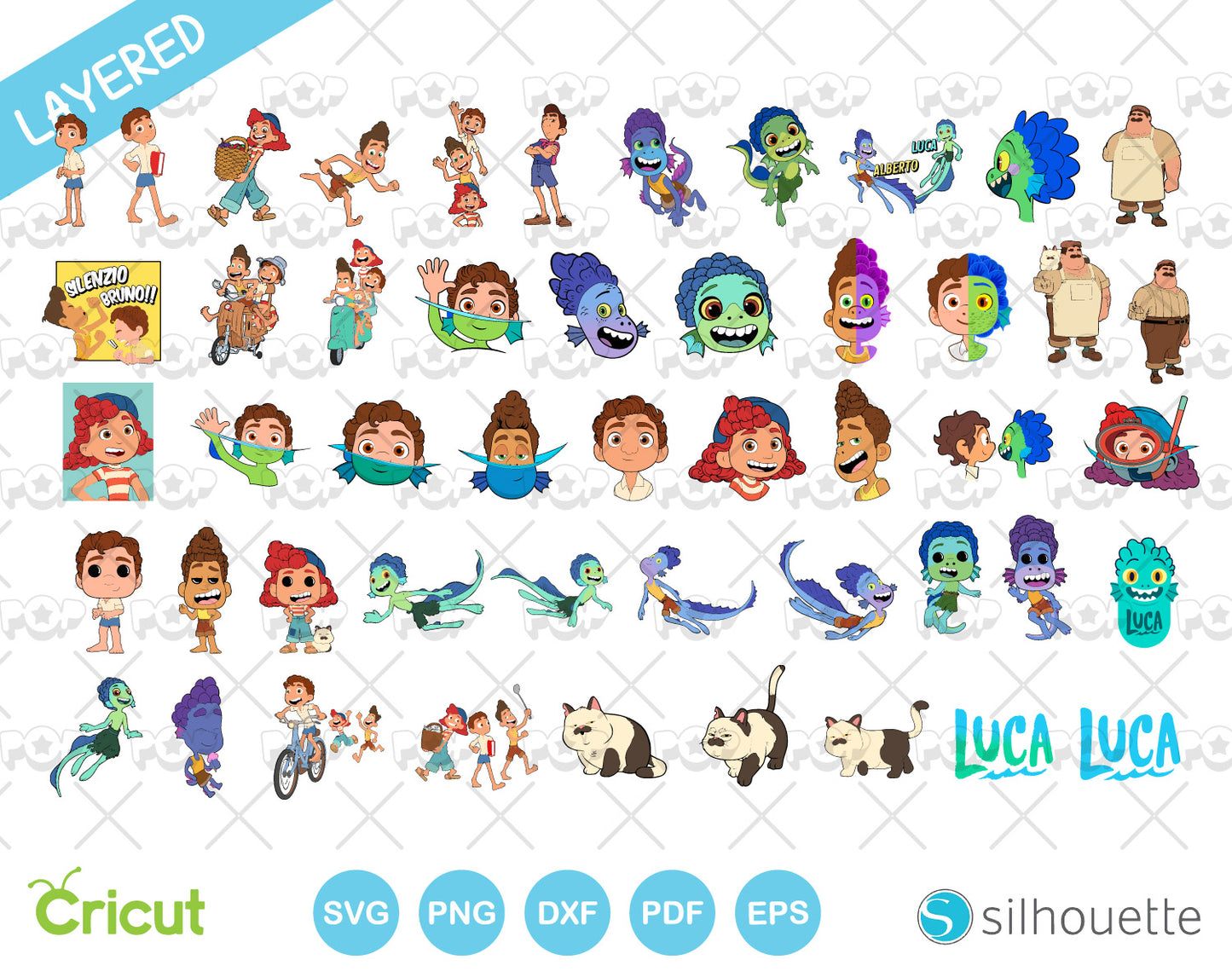 Luca 100 cliparts bundle, Disney Luca SVG cut files for Cricut Silhouette, PNG DXF, instant download