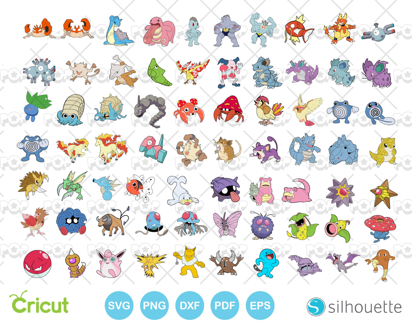 Pokemon 150 cliparts bundle, SVG cut files for Cricut / Silhouette, PNG, DXF, instant download