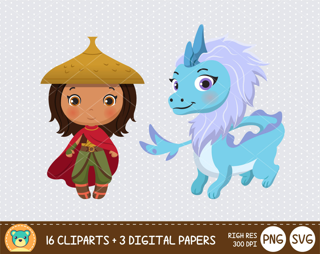 Cute Raya and the Dragon clipart set, clip art for decoration, scrapbo ...