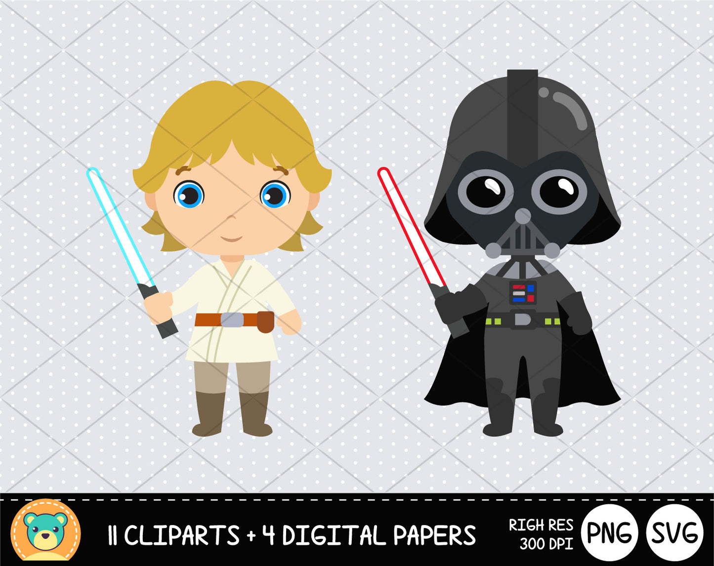 Cute Star Wars clipart set, Digital clip art for decoration, scrapbooking, PNG, SVG, instant download
