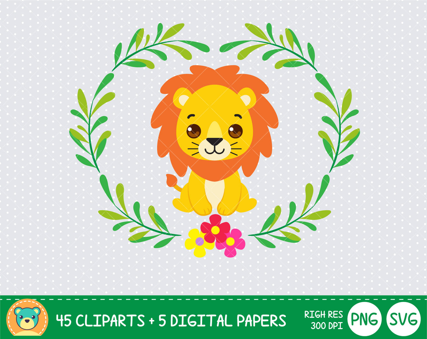 Cute Safari Animals clipart set, Digital clip art for decoration, scrapbooking, PNG, SVG, instant download