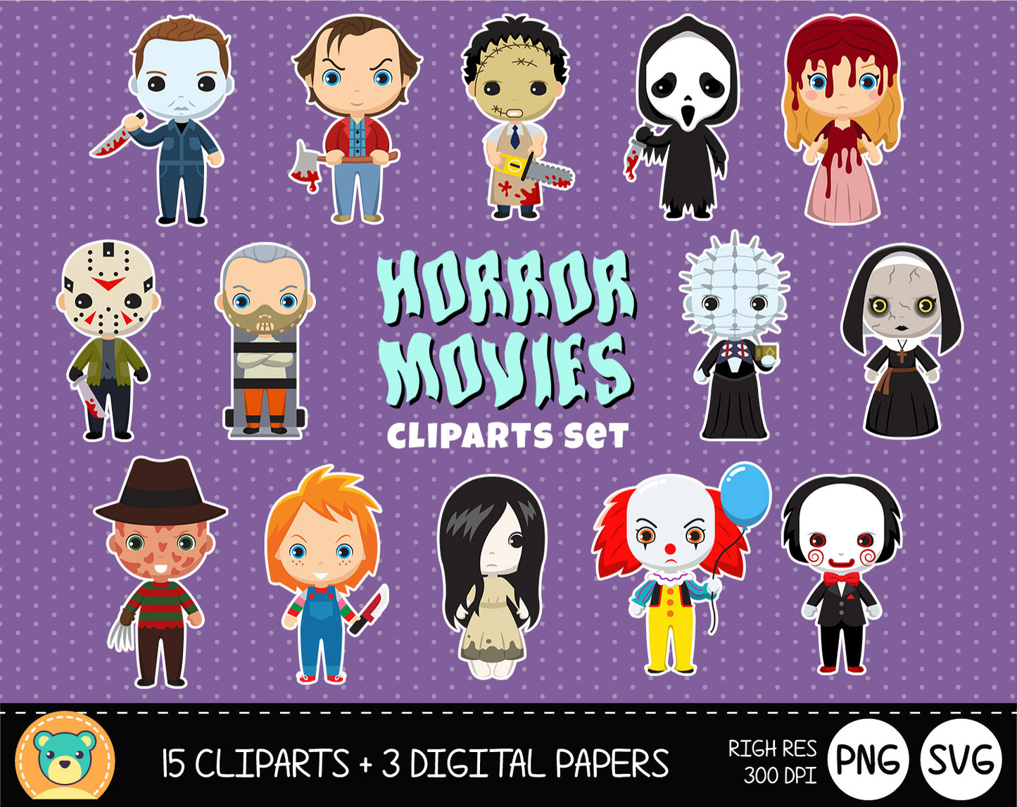 Horror Movies clipart set, Digital clip art for decoration, scrapbooking, Halloween cliparts , instant download