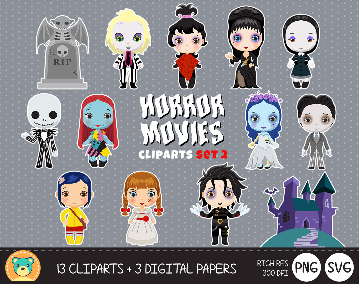 Horror Movies clipart set 2, Digital clip art for decoration, scrapbooking, Halloween cliparts , instant download