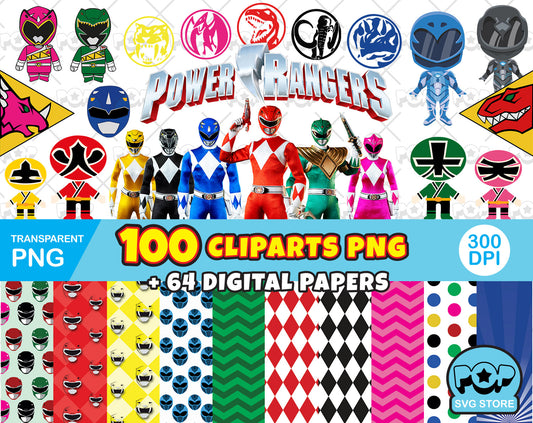 Power Rangers 100 cliparts bundle, transparent PNG, designs for decoration / sublimation, instant download