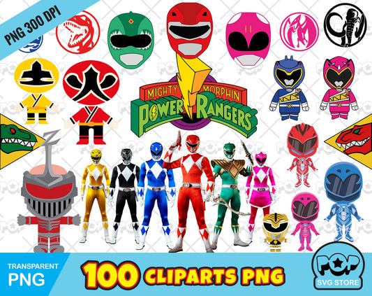 Power Rangers 100 cliparts set, transparent PNG, designs for decoration / sublimation, instant download