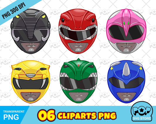 Power Rangers helmets clipart set, transparent PNG, designs for decoration / sublimation, instant download