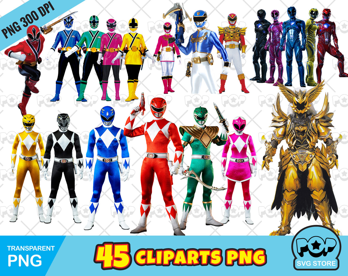 Power Rangers clipart bundle, transparent PNG, designs for decoration / sublimation, instant download