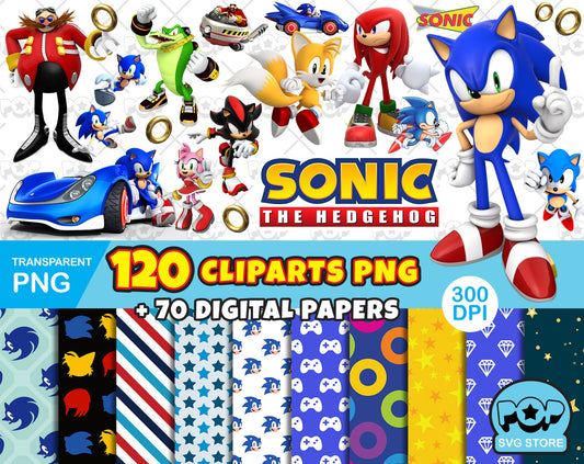 Sonic clipart PNG, transparent PNG, designs for decoration / sublimation, instant download