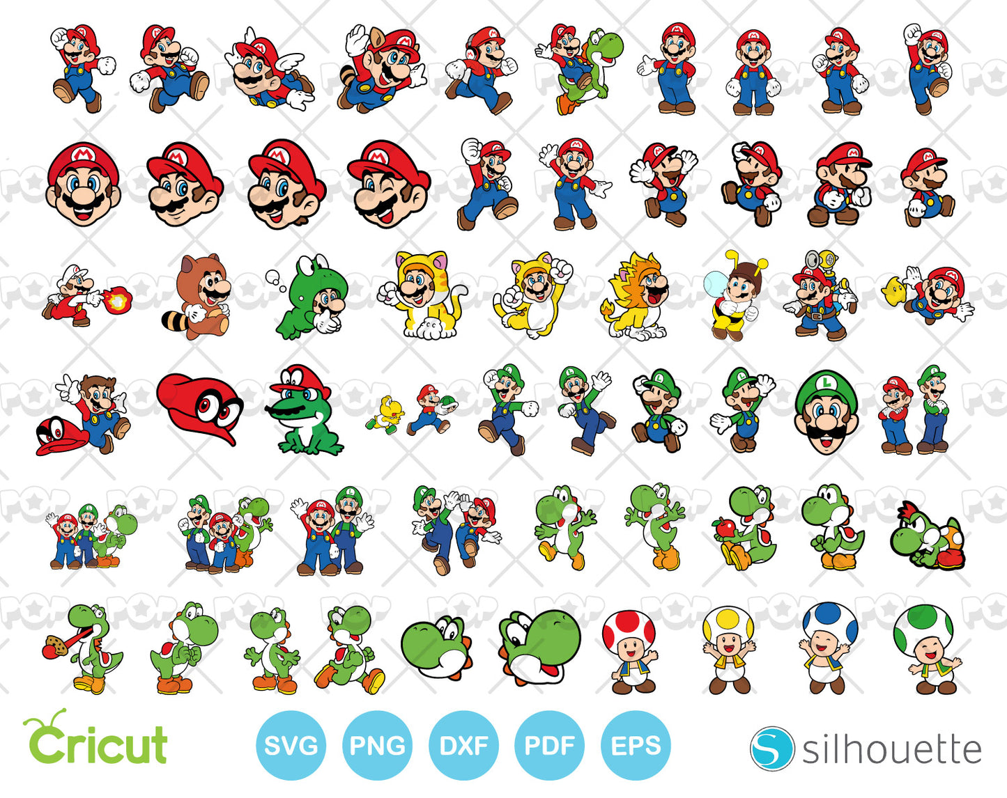 Super Mario clipart set, Mario Bros SVG cutting files for Cricut / Silhouette, instant download