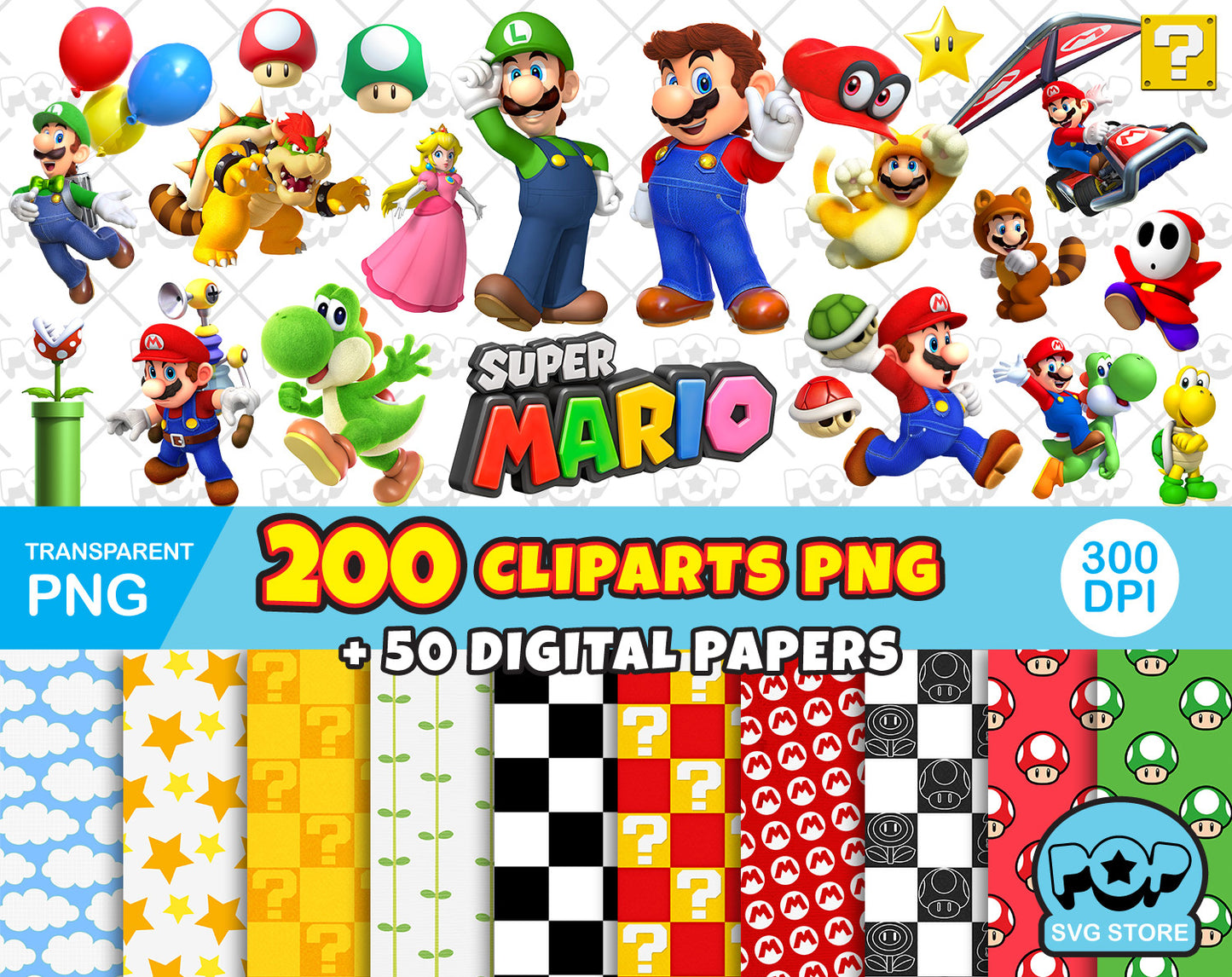 Super Mario clipart PNG, transparent PNG, designs for decoration / sublimation, instant download